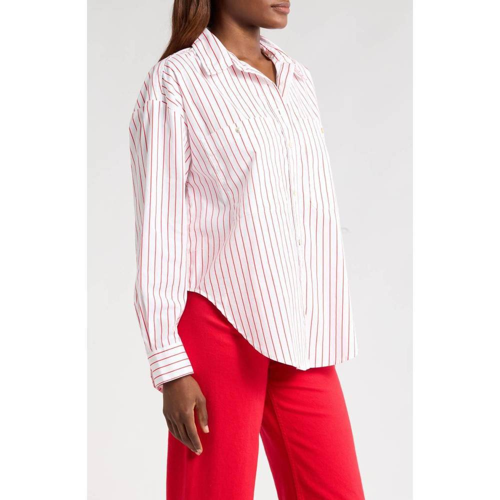NEW PISTOLA samantha oversized button up shirt in ruby stripe - Picture 2 of 6